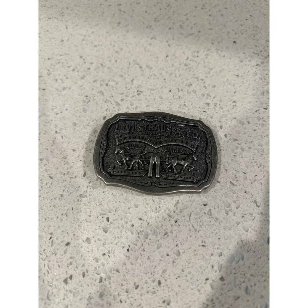 Vintage Levi's Belt Buckle Pewter Limited Edition Two Horse Unisex 3.5